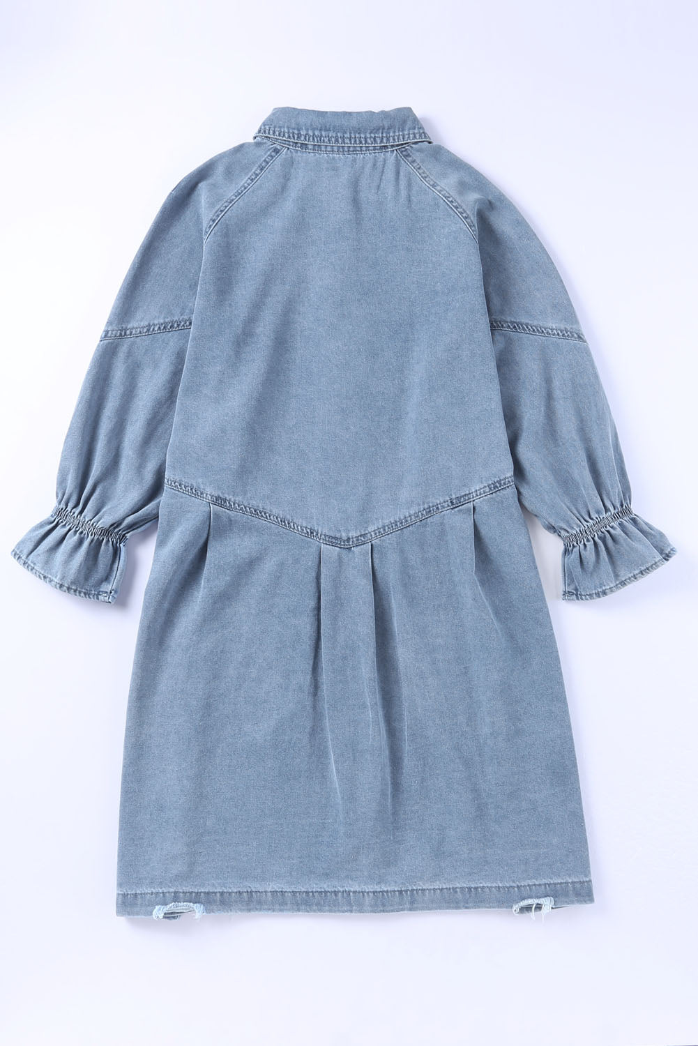 Light Blue Casual Buttoned Ruffle Denim Short Dress